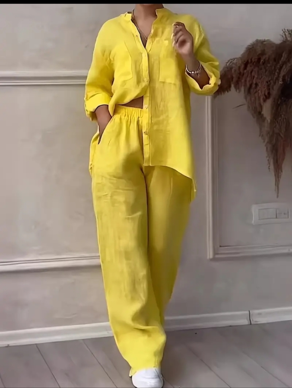 Yellow Relaxed Linen Pants - Women